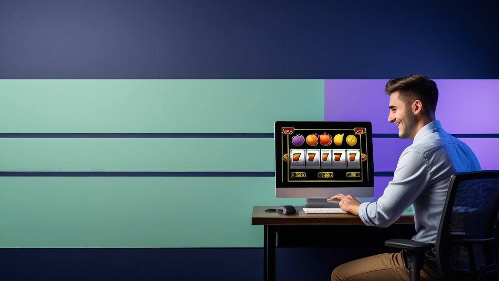 A player at a desk checking a win on a three-reel online slot
